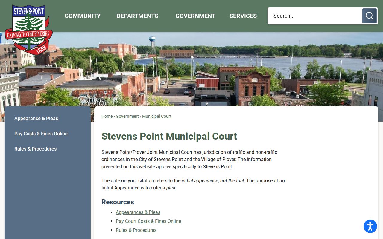 Portage County court docket Stevens Point Plover municipal court page
