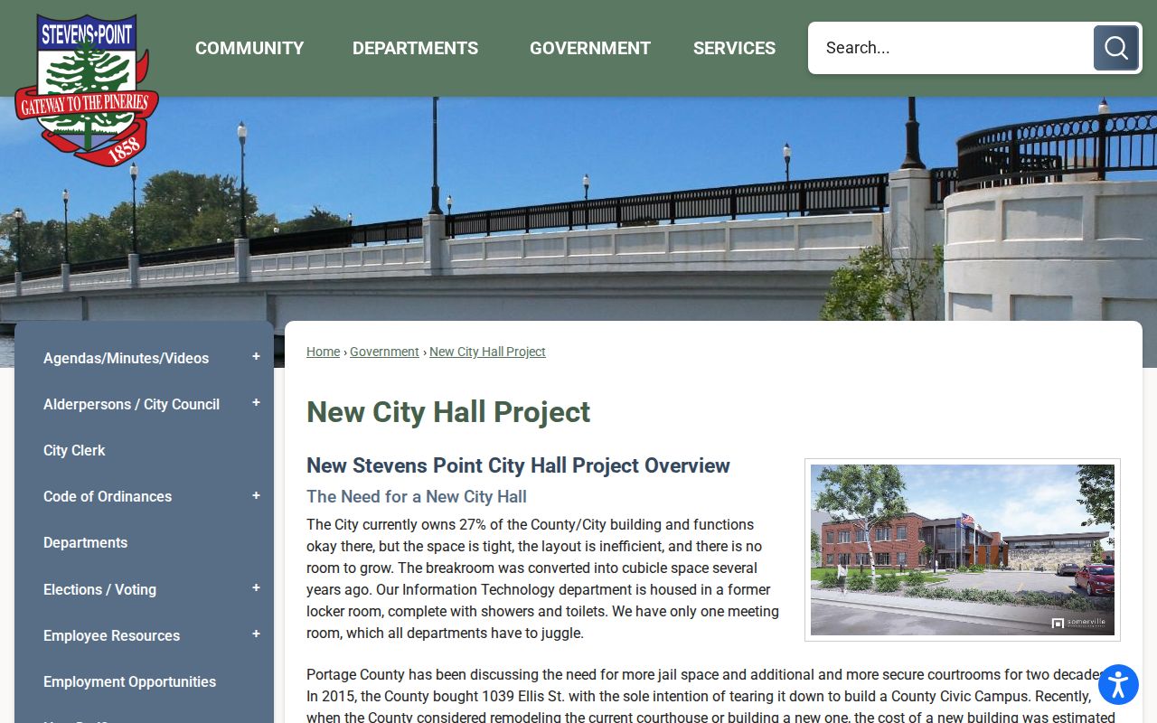 Official Stevens Point New City Hall project page showing future municipal court plans